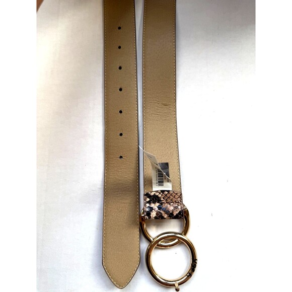 Express Faux Snakeskin Womens Belt Beige Brown Size Small S Brass Buckle 26-32" - Picture 6 of 13